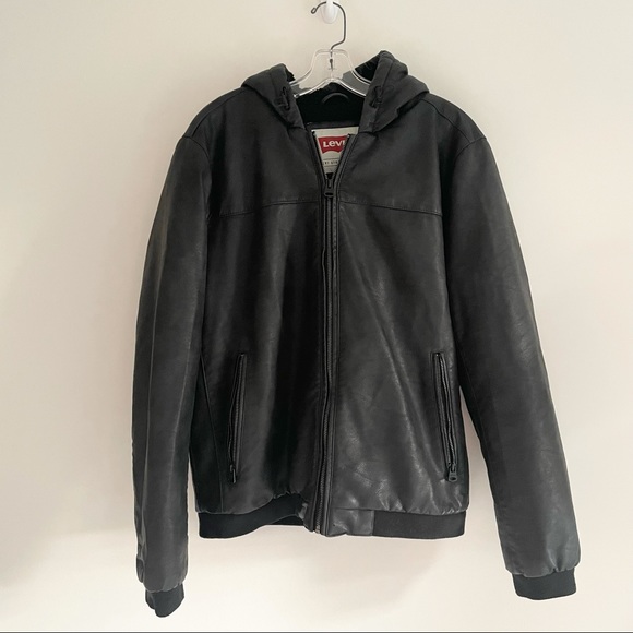 LEVIS FAUX LEATHER MENS BOMBER SHERPA LINED JACKET
